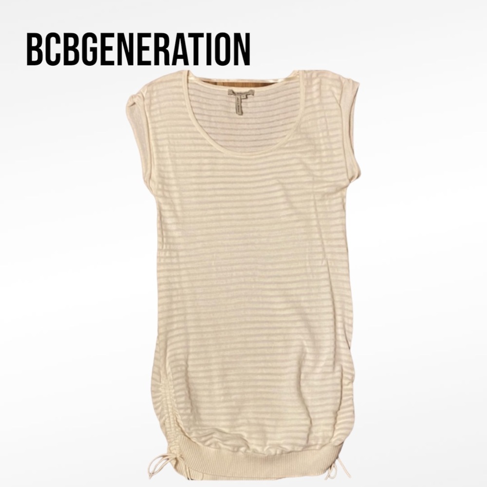 BCBGeneration TEXTURED CREAM SWEATER VEST with Side Drawstrings MEDIUM